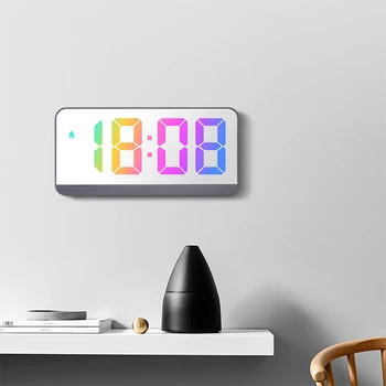 Цифровой будильник Электронные часы со светодиодным экраном, Красочный Прикроватный будильник с большим экраном, Настольные часы с голосовым управлением, Домашний декор