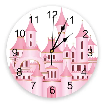 Замок Розовый Мультфильм Часы Гостиная Домашний Декор Большие Круглые Настенные Часы Немой Кварцевые Настольные Часы Украшение Спальни Настенные Часы