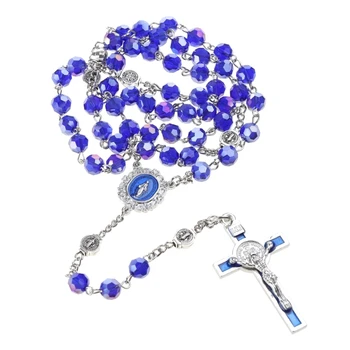 Ожерелье из синих хрустальных бусин, винтажные католические религиозные ожерелья с подвеской в виде креста Иисуса для мужчин и женщин, прямая поставка ювелирных изделий