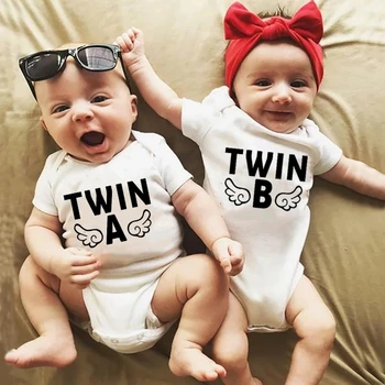 Боди для новорожденных с коротким рукавом для близнецов A & B Для мальчиков и девочек, комбинезоны для девочек 2022, летняя одежда для близнецов, одежда из ткани для близнецов