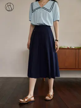 Женская юбка DUSHU, интеллектуальная Элегантная юбка в стиле колледжа для женщин, Летняя облегающая промежность, Тонкая темно-синяя плиссированная юбка для женщин