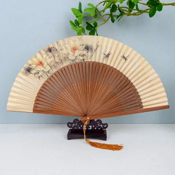 Старинный бумажный веер с двусторонним бамбуковым веером ручной работы на веревочке