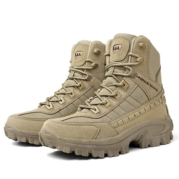 2023 Мужские военные тактические ботинки Зимние водонепроницаемые кожаные военные ботинки Защитная рабочая обувь для пустыни, армейские ботильоны
