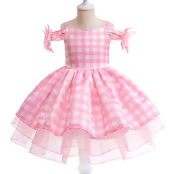 Новое розовое платье в клетку для девочек, детское милое платье принцессы, свадебное платье для гостей на день рождения 3-8 лет