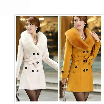 Зимние женские шерстяные пальто Rebicoo с большим меховым воротником, Длинный дизайн, Новая женская теплая Тонкая повседневная куртка, женское пальто большого размера 5XL