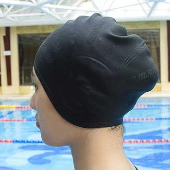 Взрослые Высокоэластичные плавательные шапочки, Мужчины, Женщины, Водонепроницаемая шапочка для бассейна, защищающая уши, Длинные волосы, Большая силиконовая шляпа для дайвинга