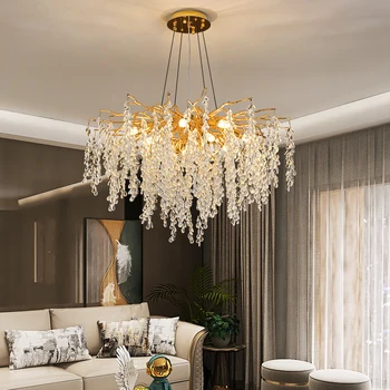 Французская роскошная круглая хрустальная люстра в виде ветвей, украшение гостиной виллы, креативная виноградная лампа
