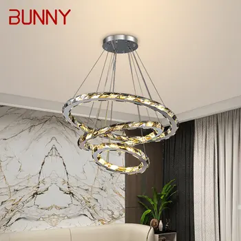 Современный хрустальный подвесной светильник BUNNY Creative Rings, роскошная круглая светодиодная люстра, декор для гостиной, столовой, виллы