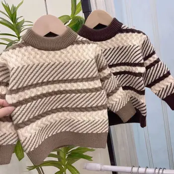 Свитера для мальчиков, осенне-зимние детские шерстяные футболки, толстовки для детской трикотажной одежды, детский пуловер, свитер для малышей 5 лет