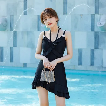 Корейская летняя мода 2021, сексуальный однотонный купальник в стиле пэчворк, повседневная Асимметрия, Оборки, Слитный купальник с открытой спиной, Женский
