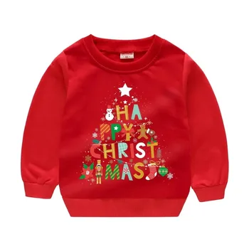 Детская рождественская одежда с мультяшным принтом для девочек и мальчиков, осенне-зимние хлопковые толстовки, спортивная одежда, пуловер с круглым вырезом
