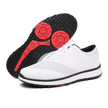 Кроссовки для гольфа с фиксированными гвоздями, водонепроницаемая и нескользящая кожа, мужская уличная обувь для тренировок по гольфу, размер 48