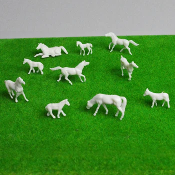 10 шт./лот, миниатюрные модели белых лошадей в масштабе 1:87, игрушки для сельскохозяйственных животных, изготовление моделей своими руками для диорамы, случайные позы