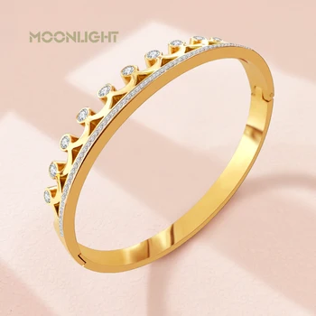 Лунная золотая корона, браслет из титановой стали для женщин, высококачественный браслет с кубическим цирконием и браслеты, подарок для свадебной вечеринки, ювелирные изделия