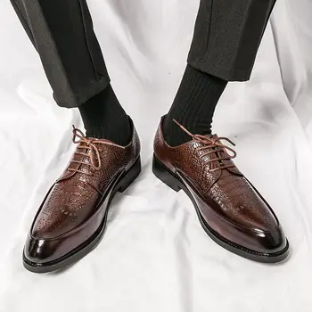 Туфли-Оксфорды, Мужская Обувь Из Искусственной Кожи, Однотонные Классические Деловые Повседневные Туфли С перфорацией типа 