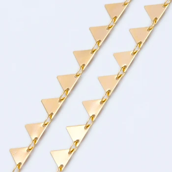 Позолоченные латунные треугольные цепочки 7,5 мм, геометрическая цепочка с кабельным звеном ручной работы, не содержит свинца и никеля Для изготовления ювелирных изделий своими руками