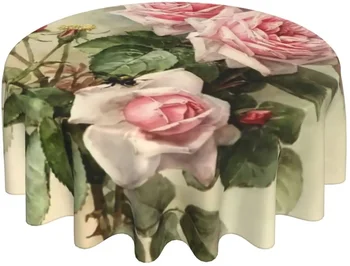 Винтажная круглая скатерть в стиле Шебби-шик с цветочным рисунком Розовой розы, 60-дюймовое покрытие стола, водонепроницаемые скатерти для обеденного стола, вечеринки, кемпинга
