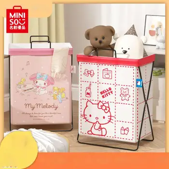 MINISO Sanrios Hello Kitty My Melody Kuromi Kawaii Корзина для одежды, корзина для мелочей, мультяшная большая складная корзина для хранения в ванной комнате