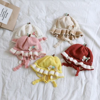 Детская шапка принцессы, осень-зима, теплая детская шапочка Falbala с бантом и ушками, плюшевые шапки-ушанки для новорожденных девочек, аксессуары для малышей
