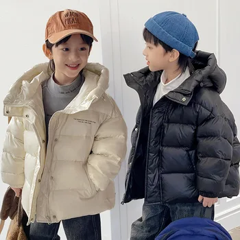 2023 Зима, Новая корейская модная пуховая куртка для мальчиков, теплая короткая Универсальная хлебная куртка, детская пуховая куртка